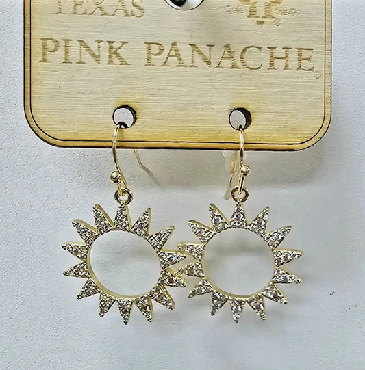 Pink Panache Gold Sunburst Earrings With Small Rhinestones