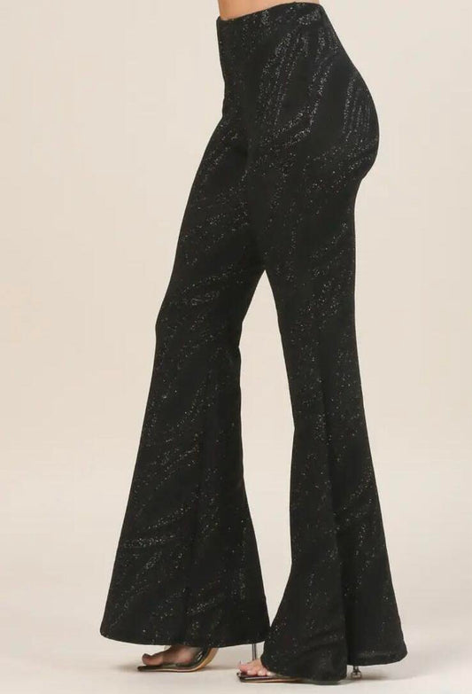 Sequin Elastic High Waist Bell Pants  BLACK