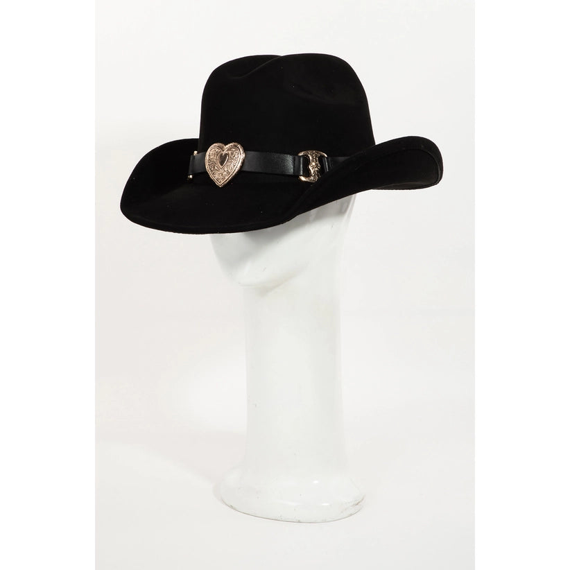 Black Felt Cowboy Hat With Hearts On Band