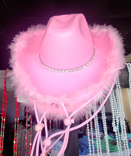 NN Pink Hat With Pink Feathers On Brim