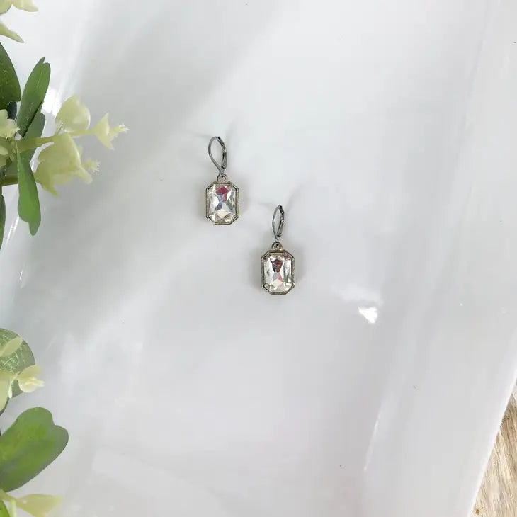 M&P Square Crystal Earrings With Stainless Steel Lever Backs