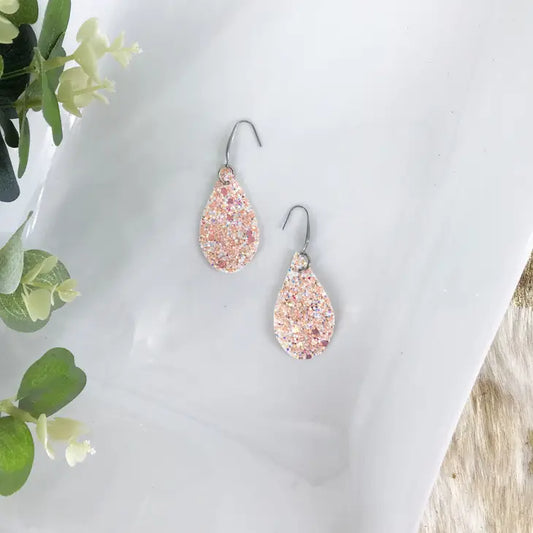 M&P Chunky Pink Glitter Earrings with Stainless Steel Findings and Ear Wires