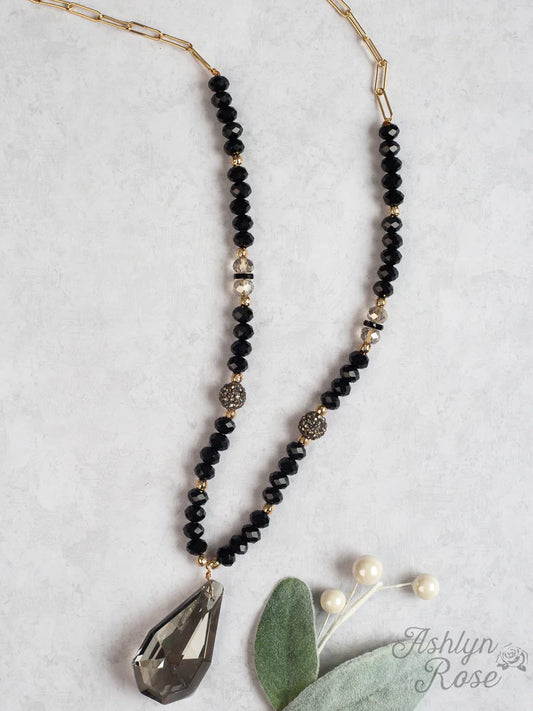 Ashlyn Rose Black Beads With Large Teardrop Crystal Necklace