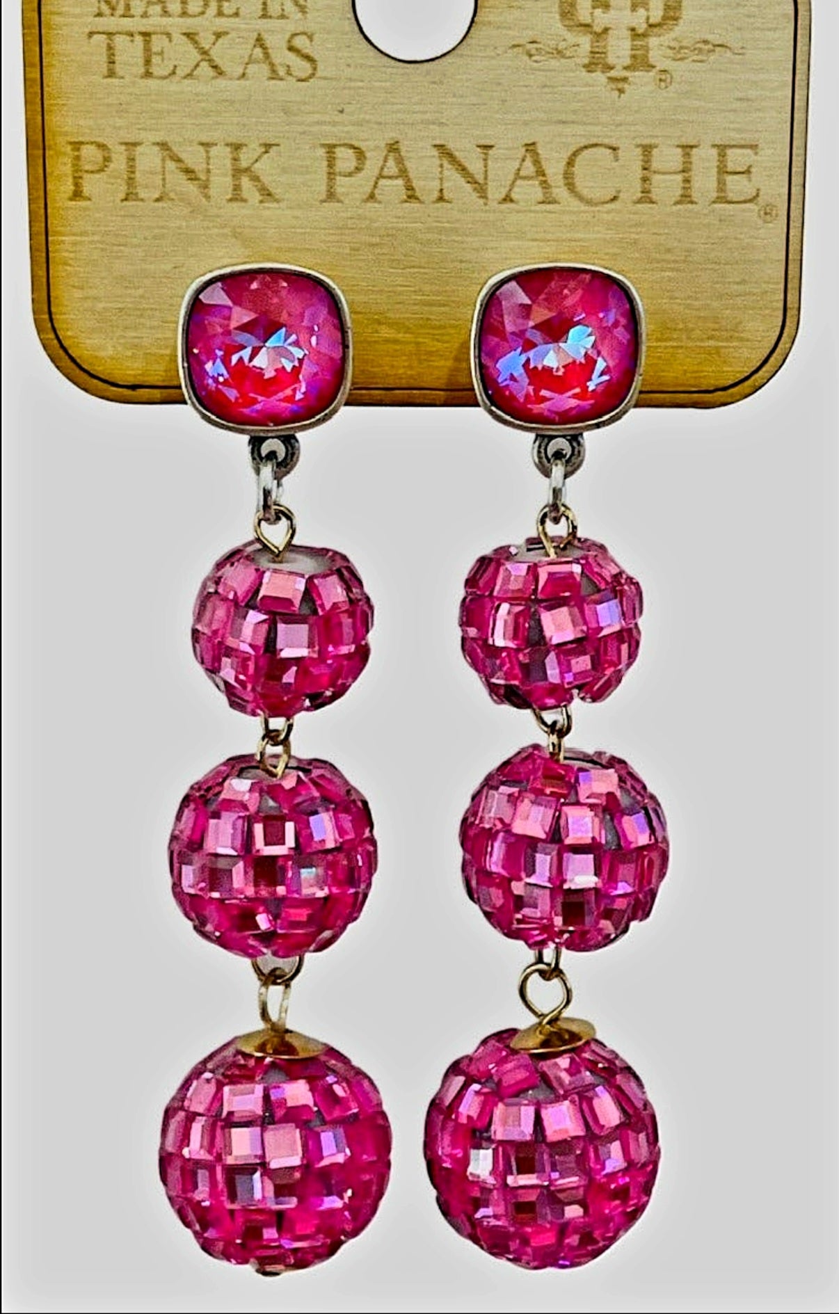 Pink Panache Hot Pink Rhinestone on Hot Pink Bell Bead shaped Earring