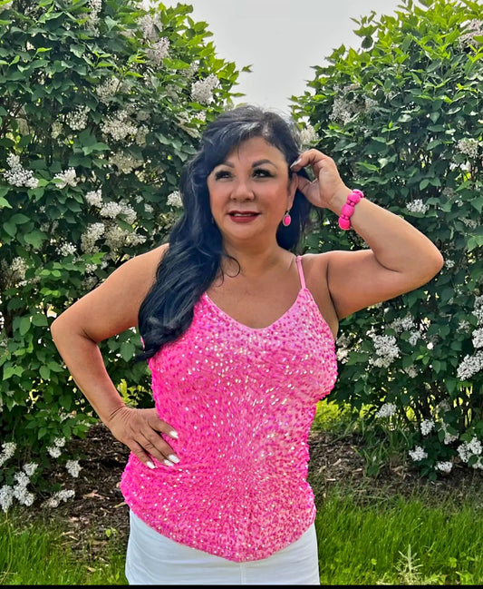 Anita Marie Apparel - Pink Sequin Tank - Small-Extra Large